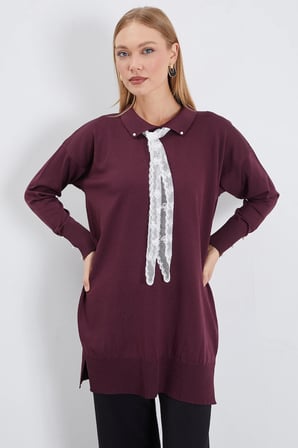 Fullamodest Dantel Fularlı Triko Tunik