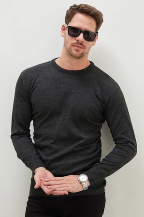 Basic Bisiklet Yaka Regular Fit Triko Kazak