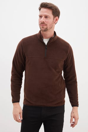 Yarım Fermuarlı Dik Yaka Polar Sweatshirt