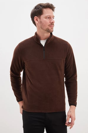 Yarım Fermuarlı Dik Yaka Polar Sweatshirt