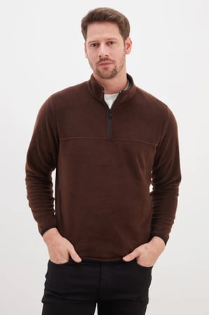 Yarım Fermuarlı Dik Yaka Polar Sweatshirt