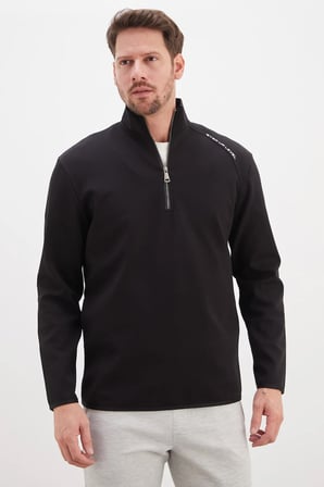 Baskılı Yarım Fermuarlı Dik Yaka Sweatshirt