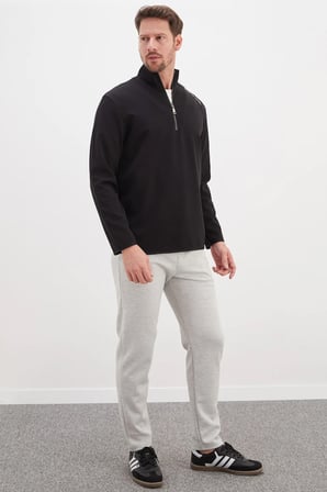 Baskılı Yarım Fermuarlı Dik Yaka Sweatshirt