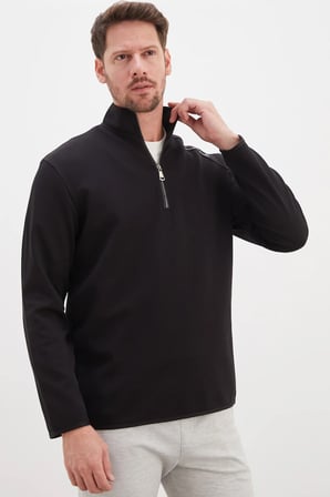 Baskılı Yarım Fermuarlı Dik Yaka Sweatshirt
