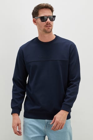 Kabartma Baskılı Çimalı Bisiklet Yaka Sweatshirt