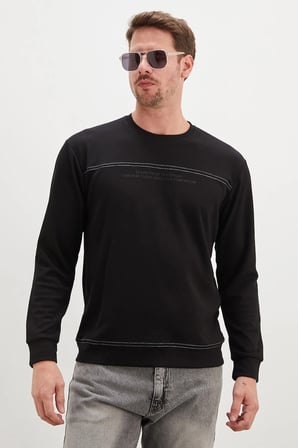 Yazı Baskılı Çimalı Bisiklet Yaka Modal Sweatshirt