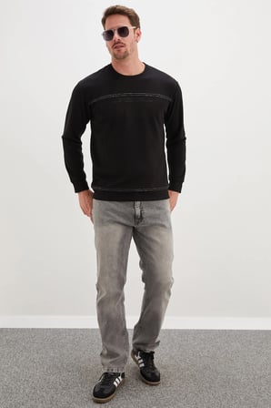 Yazı Baskılı Çimalı Bisiklet Yaka Modal Sweatshirt