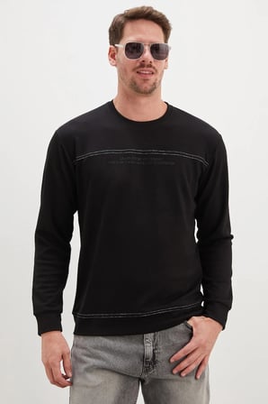 Yazı Baskılı Çimalı Bisiklet Yaka Modal Sweatshirt