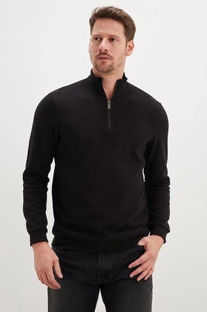 Fitilli Dik Yaka Yarım Fermuarlı Sweatshirt