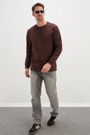 3 İplik Ribanalı Bisiklet Yaka Sweatshirt