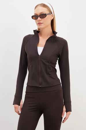 Parmak Geçirmeli Dalgıç Kumaş Slim Fit Ceket
