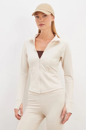 Parmak Geçirmeli Dalgıç Kumaş Slim Fit Ceket