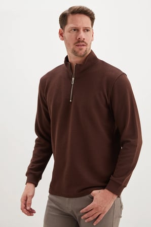 Fitilli Yarım Fermuarlı Dik Yaka Sweatshirt
