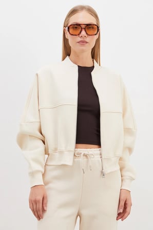 3 İplik Basic Fermuarlı Dik Yaka Crop Sweatshirt