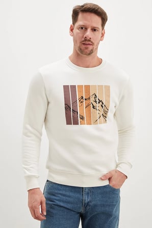 3 İplik Dağ Baskılı Bisiklet Yaka Sweatshirt