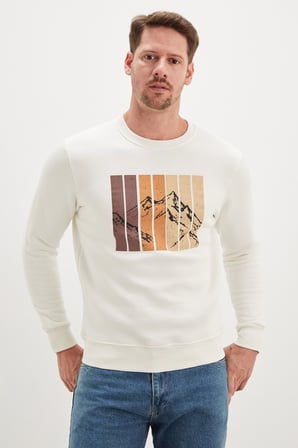 3 İplik Dağ Baskılı Bisiklet Yaka Sweatshirt