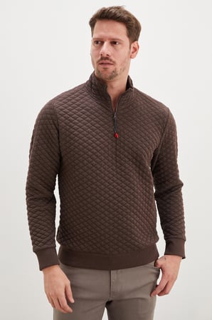 Yarım Fermuarlı Dik Yaka Kapitone Sweatshirt