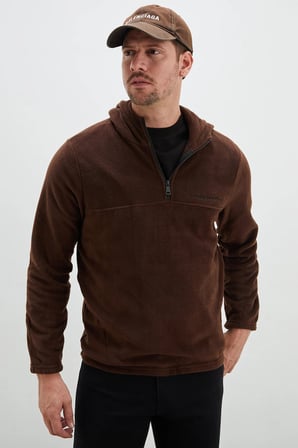 Yarım Fermuarlı Kapüşonlu Polar Sweatshirt
