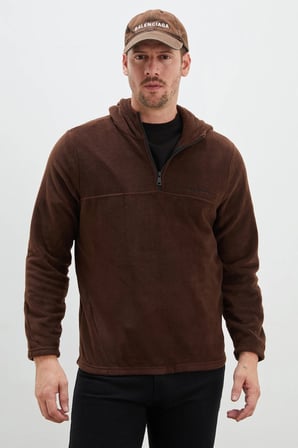 Yarım Fermuarlı Kapüşonlu Polar Sweatshirt
