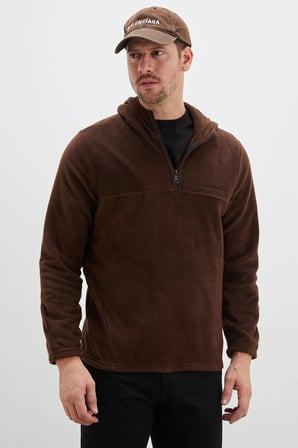 Yarım Fermuarlı Kapüşonlu Polar Sweatshirt
