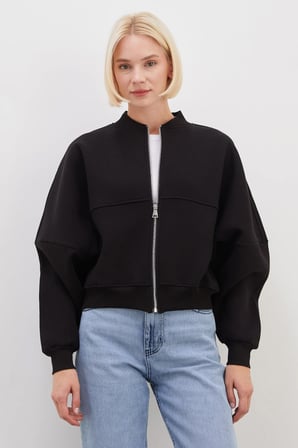 3 İplik Basic Fermuarlı Dik Yaka Crop Sweatshirt