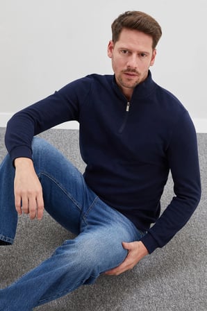 Fitilli Dik Yaka Yarım Fermuarlı Sweatshirt