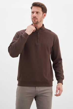 Basic Yarım Fermuarlı Dik Yaka Sweatshirt