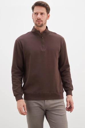 Basic Yarım Fermuarlı Dik Yaka Sweatshirt