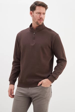Basic Yarım Fermuarlı Dik Yaka Sweatshirt
