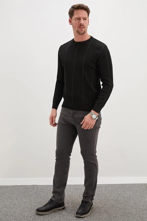 Fitilli Bisiklet Yaka Regular Fit Triko Kazak