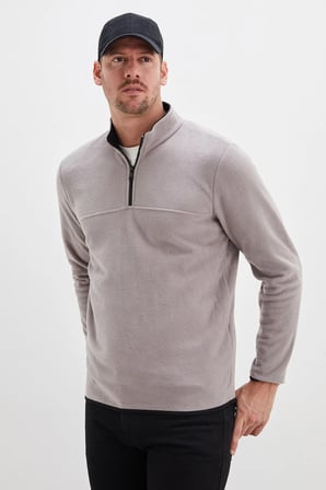 Yarım Fermuarlı Dik Yaka Polar Sweatshirt