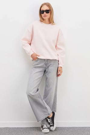 3 İplik Basic Bisiklet Yaka Oversize Sweatshirt