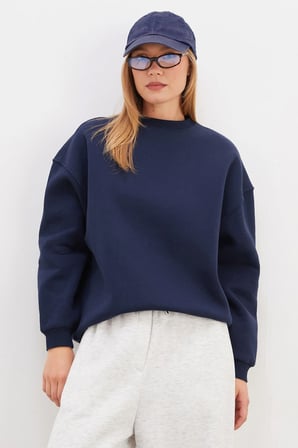 3 İplik Basic Bisiklet Yaka Oversize Sweatshirt