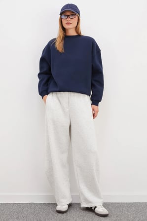 3 İplik Basic Bisiklet Yaka Oversize Sweatshirt