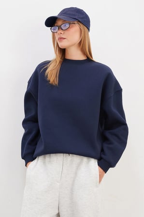 3 İplik Basic Bisiklet Yaka Oversize Sweatshirt