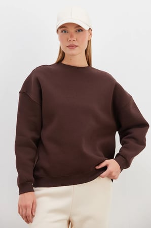 3 İplik Basic Bisiklet Yaka Oversize Sweatshirt