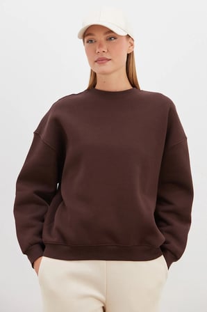 3 İplik Basic Bisiklet Yaka Oversize Sweatshirt