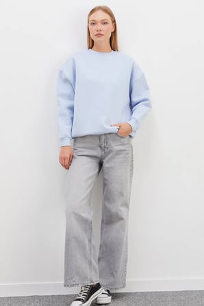 3 İplik Basic Bisiklet Yaka Oversize Sweatshirt