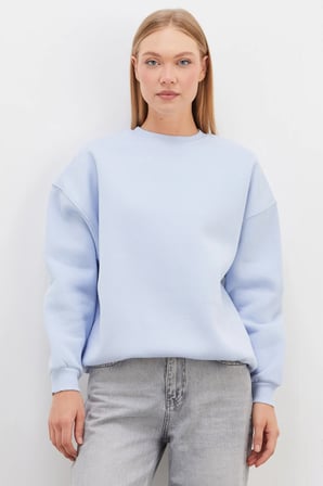 3 İplik Basic Bisiklet Yaka Oversize Sweatshirt