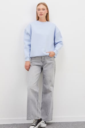 3 İplik Basic Bisiklet Yaka Oversize Sweatshirt