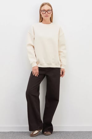 3 İplik Basic Bisiklet Yaka Oversize Sweatshirt