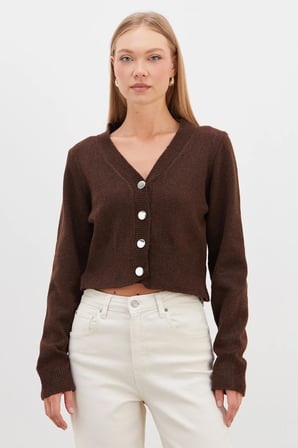 Düğmeli V Yaka Triko Hırka