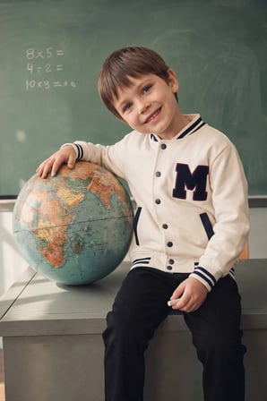 Nakışlı Dik Yaka Kolej Unisex Çocuk Ceket