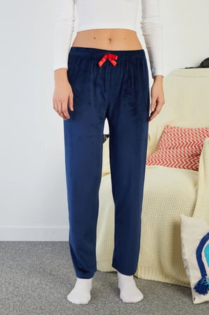 Fiyonklu Beli Lastikli Kadife Pijama Altı