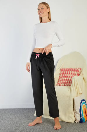 Fiyonklu Beli Lastikli Kadife Pijama Altı