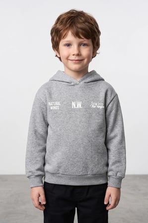 3 İplik Yazı Baskılı Kapüşonlu Erkek Çocuk Sweatshirt