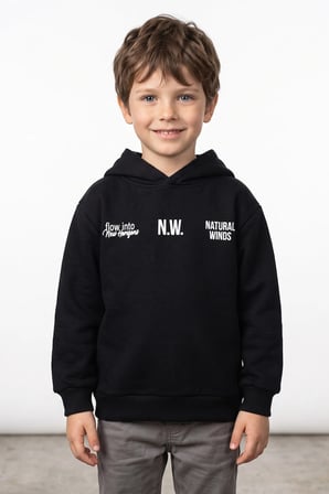 3 İplik Yazı Baskılı Kapüşonlu Erkek Çocuk Sweatshirt