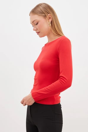 Basic Kayık Yaka Slim Fit Bluz