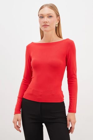 Basic Kayık Yaka Slim Fit Bluz