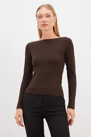 Basic Kayık Yaka Slim Fit Bluz